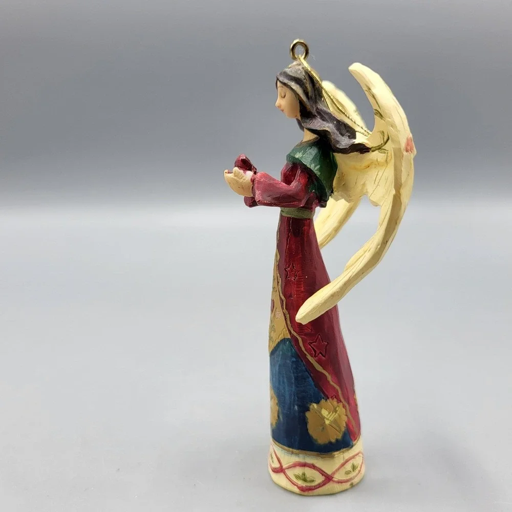 Vintage Resin Angel Ornament Figure Christmas Holiday Red Heart Folk Art